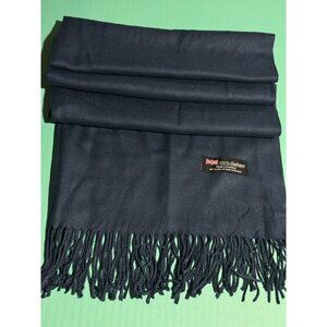 Beonon 100% Cashmere Scarf  Made in Scotland Navy Blue Fringe  Solid  Winter